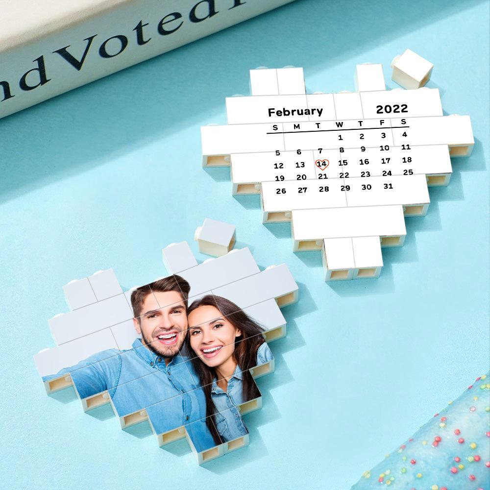 Custom Building Brick Puzzle Personalized Heart Shaped Photo & Special Date Block Gift for Couples - soufeeluk