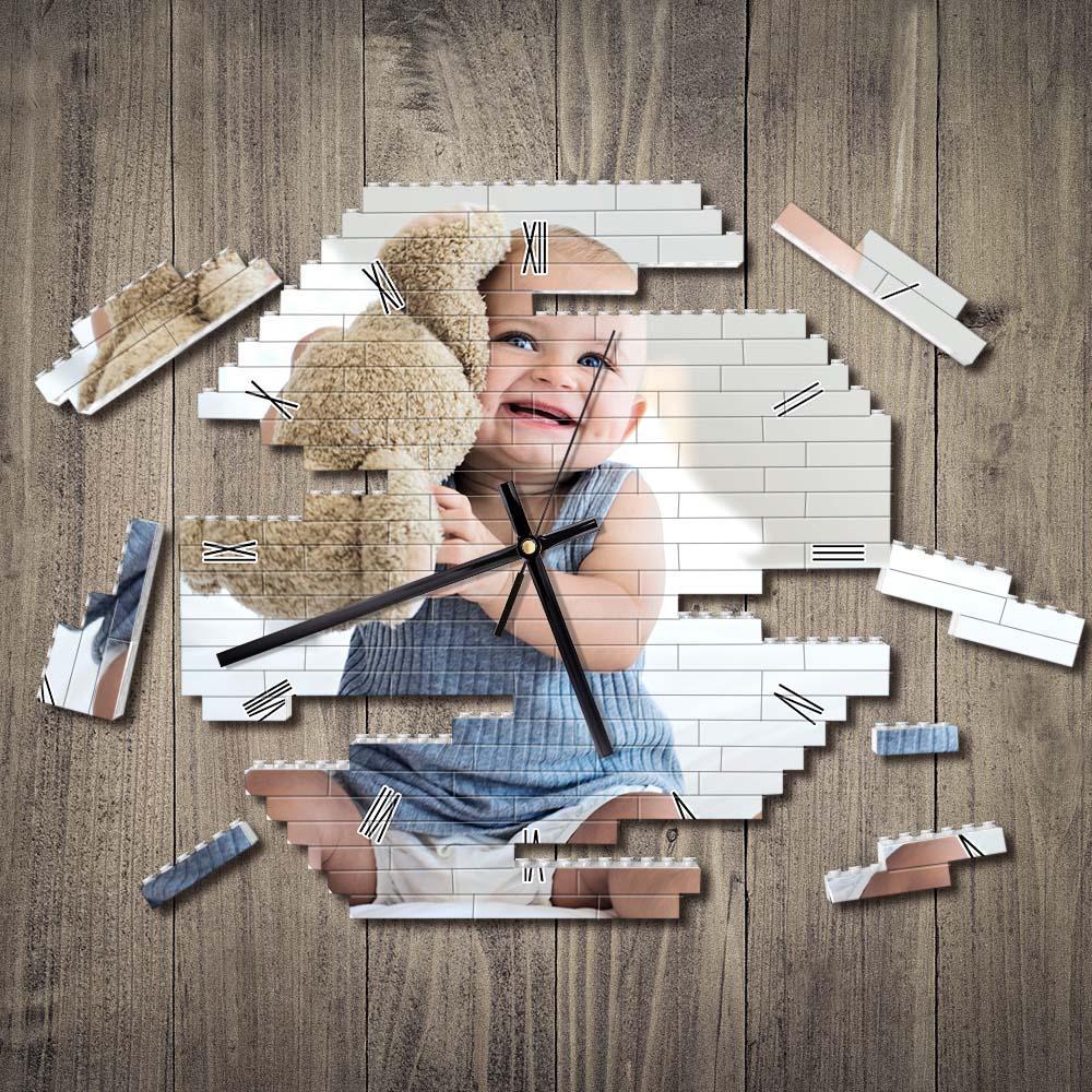 Custom Building Block Wall Clock Personality Puzzle Custom Photo Pointer Brick Clock Gift For Kids - soufeeluk