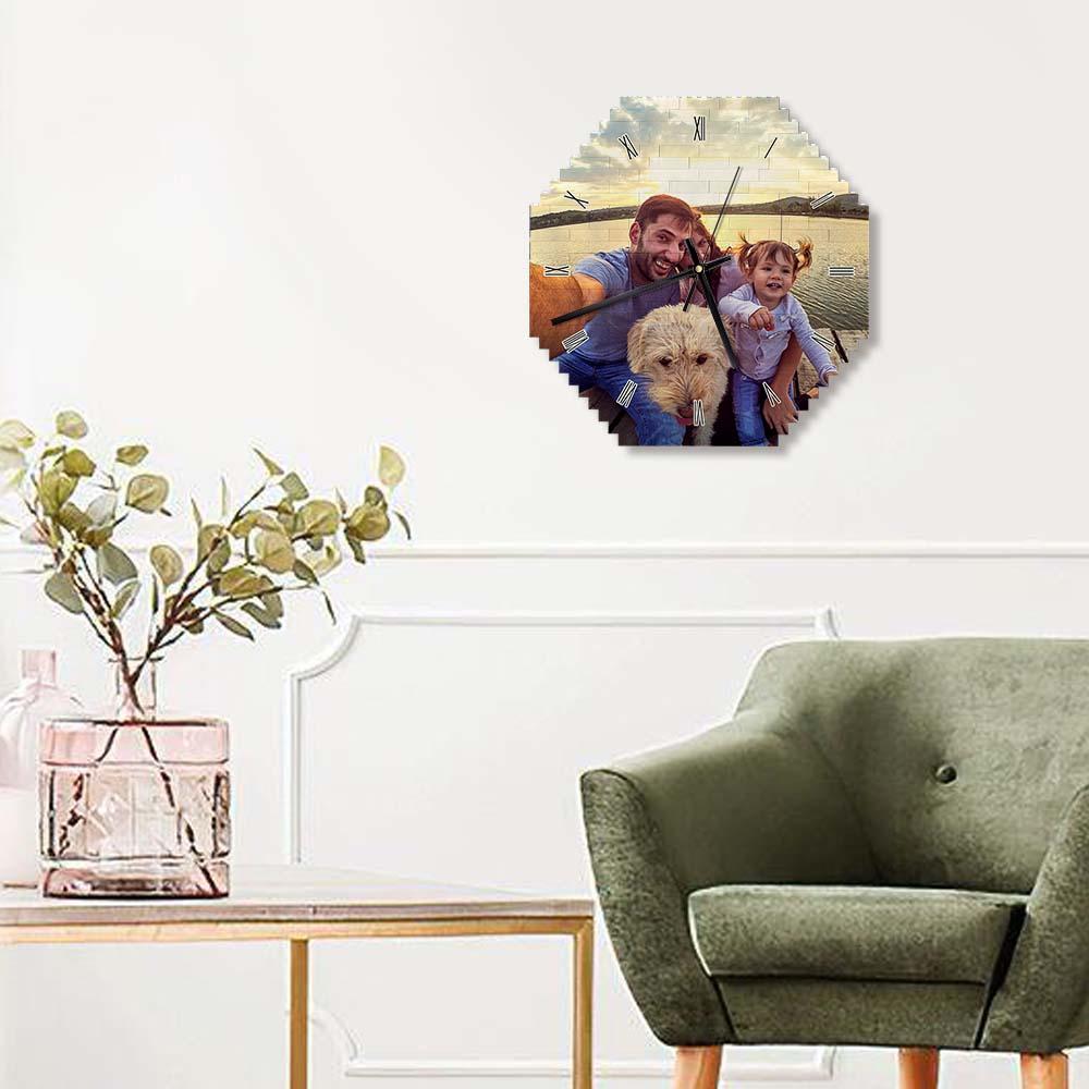 Custom Building Block Wall Clock Personality Puzzle Custom Photo Pointer Brick Clock Gift For Family - soufeeluk