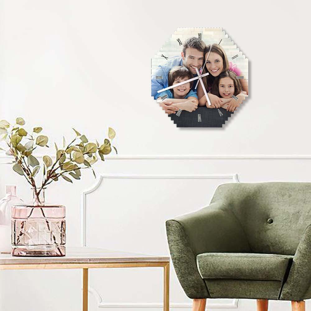 Custom Building Block Wall Clock Personality Puzzle Custom Photo Pointer Brick Clock Gift For Family - soufeeluk