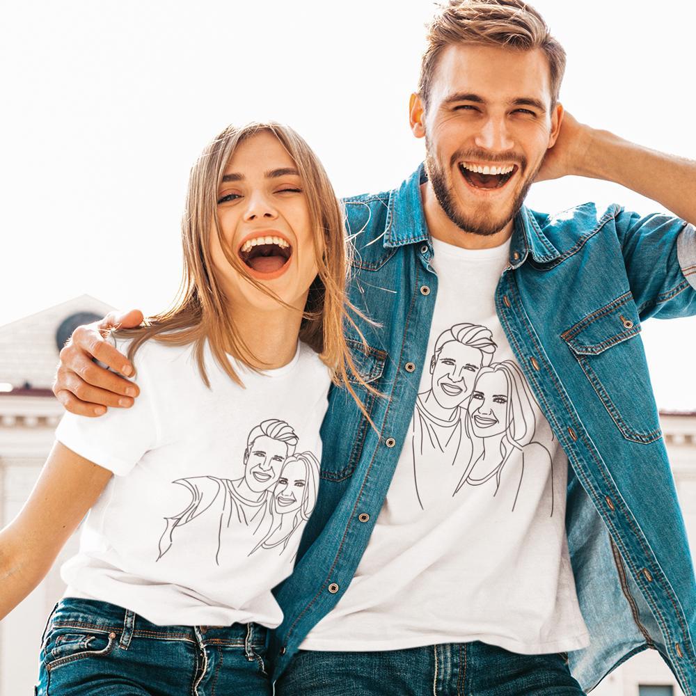 Custom Line Art T-shirt with Your Photo, Gift for Couples - soufeeluk
