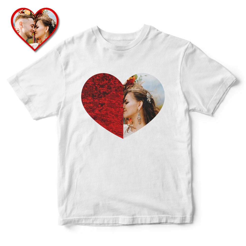 Custom Sequin T-Shirt Personalised Heart-shaped Photo Sequin T-Shirt Creative Gift - soufeeluk