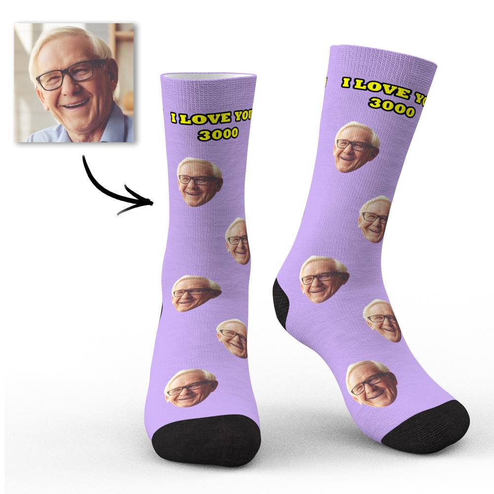 Custom Face Socks I Love You 3000 with Your Text 3D Preview Perfect Gift For Father's Day - soufeeluk
