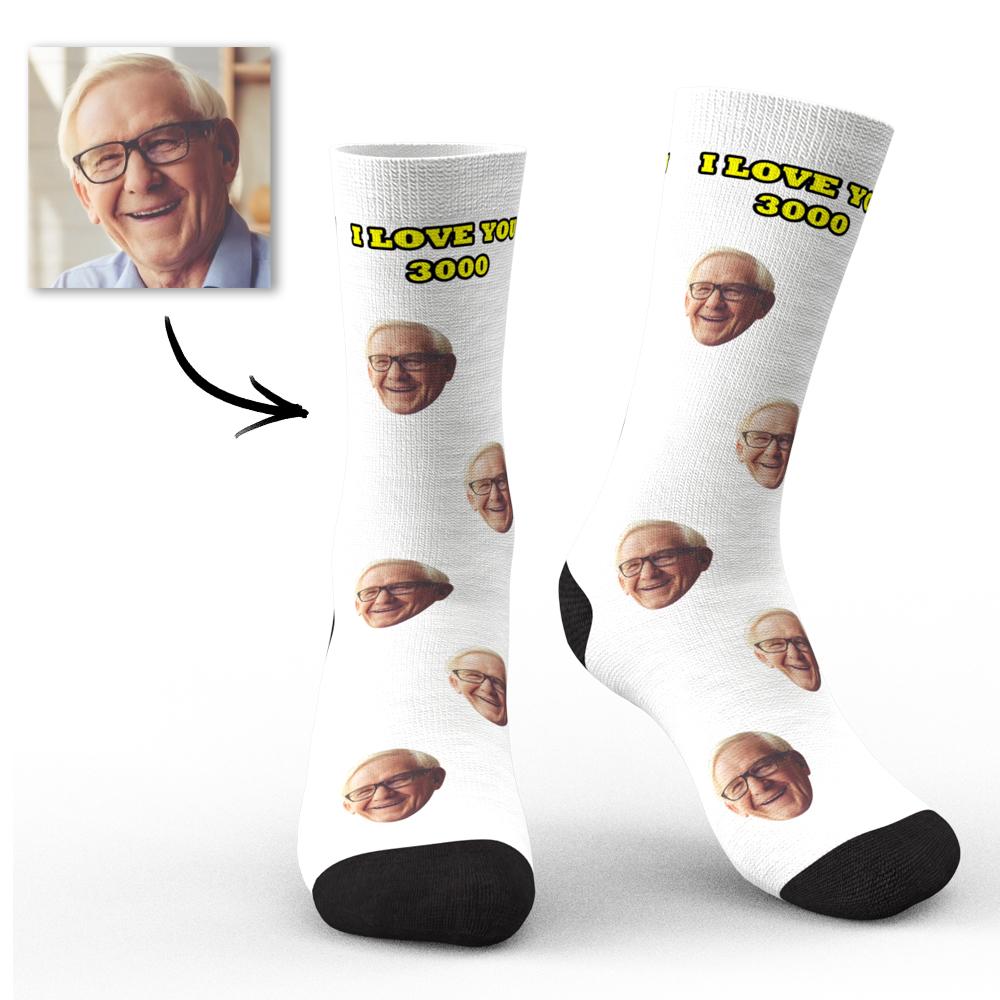 Custom Face Socks I Love You 3000 with Your Text 3D Preview Perfect Gift For Father's Day - soufeeluk