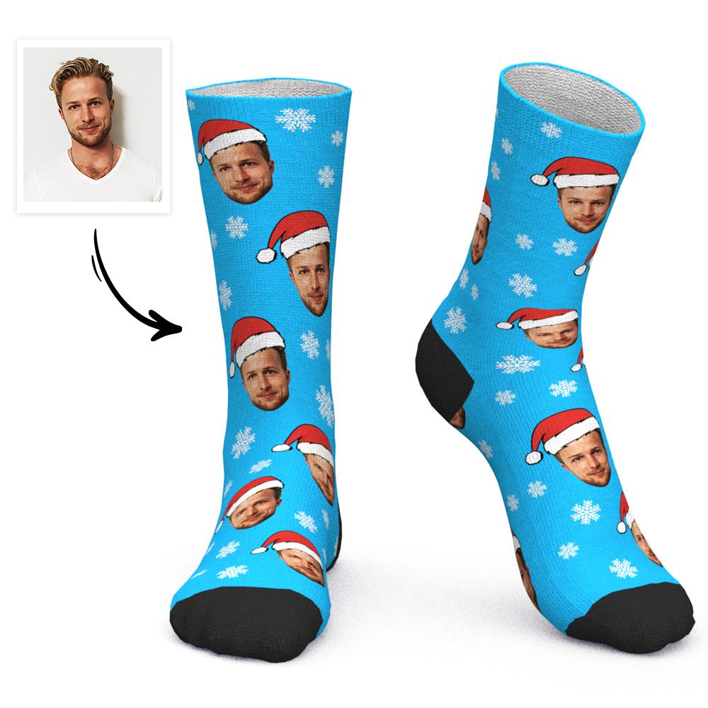 Custom Face Socks Personalised Photo Socks Christmas Gift Santa Socks - Santa Hat