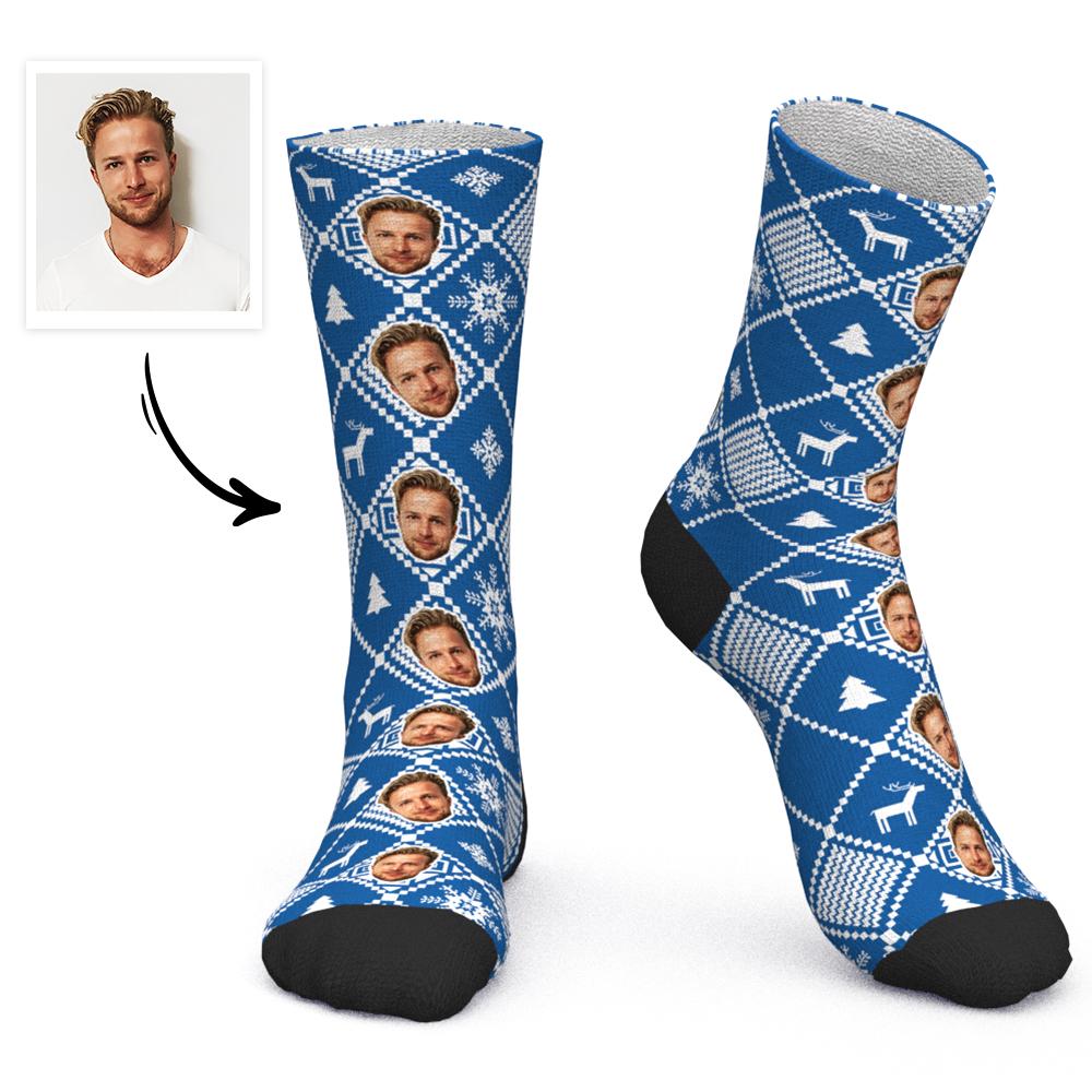 Custom Face Socks Personalised Photo Socks Christmas Gift Santa Socks - Color Grid