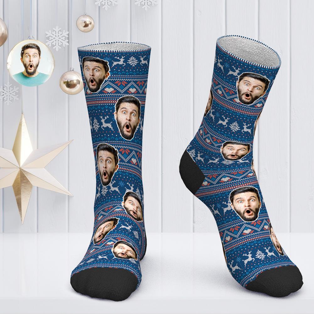 Custom Socks Personalised Photo Socks Christmas Socks Gift Santa Socks - Cute Elk