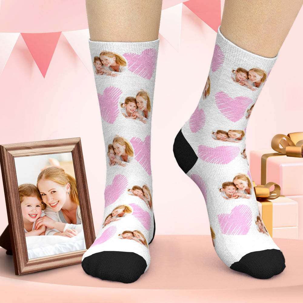 Custom Socks Photo Socks Colorful Socks Pink Heart Gift For Mom - soufeeluk