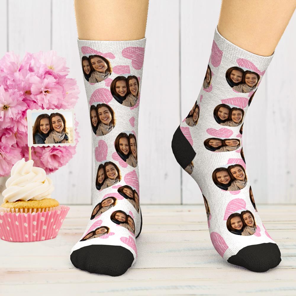 Custom Photo Socks Heart Socks Comfort Socks Best Gift for Mom - soufeeluk