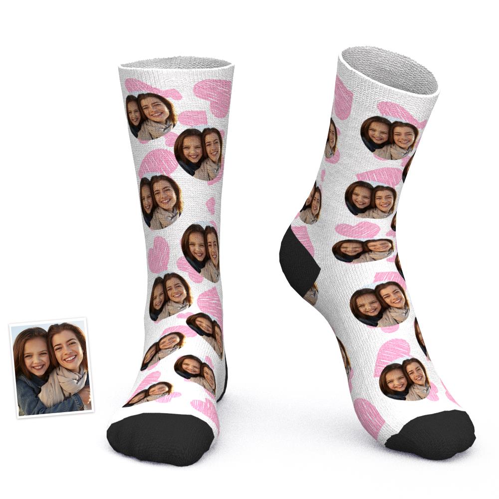 Custom Photo Socks Heart Socks Comfort Socks Best Gift for Mom - soufeeluk