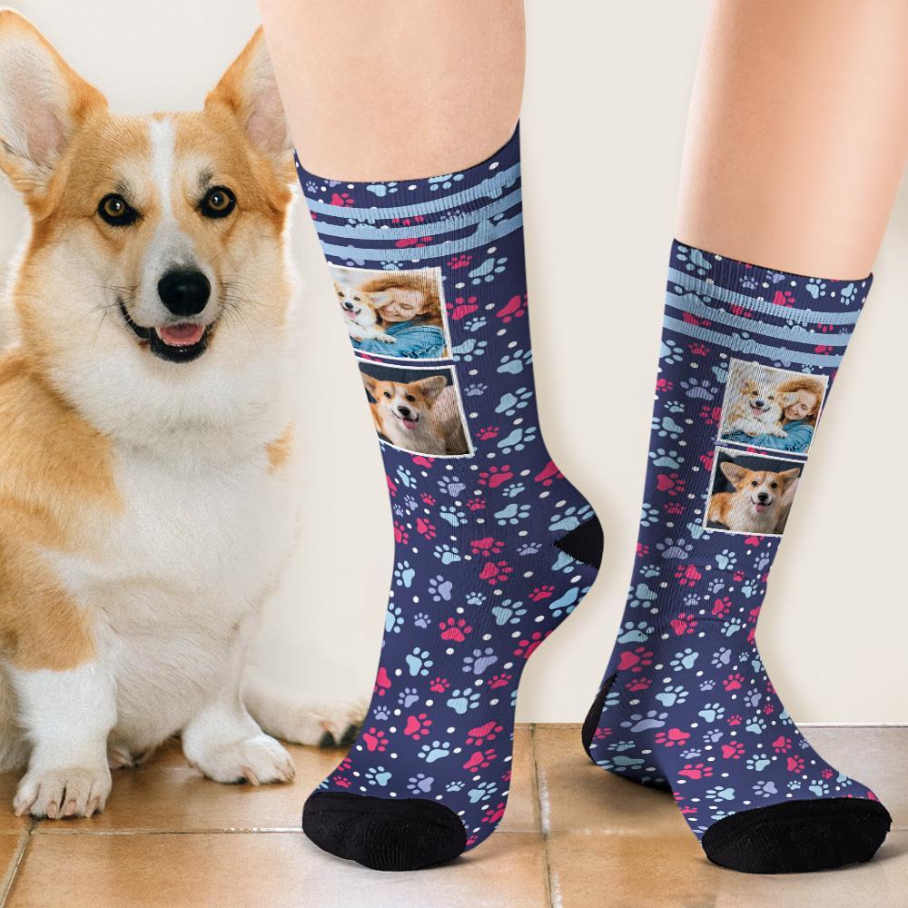 Dog Paw Photo Personalised Tube Socks Custom Photo Socks Dog Avatar - soufeeluk