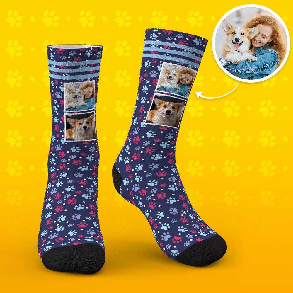 Dog Paw Photo Personalised Tube Socks Custom Photo Socks Dog Avatar - soufeeluk