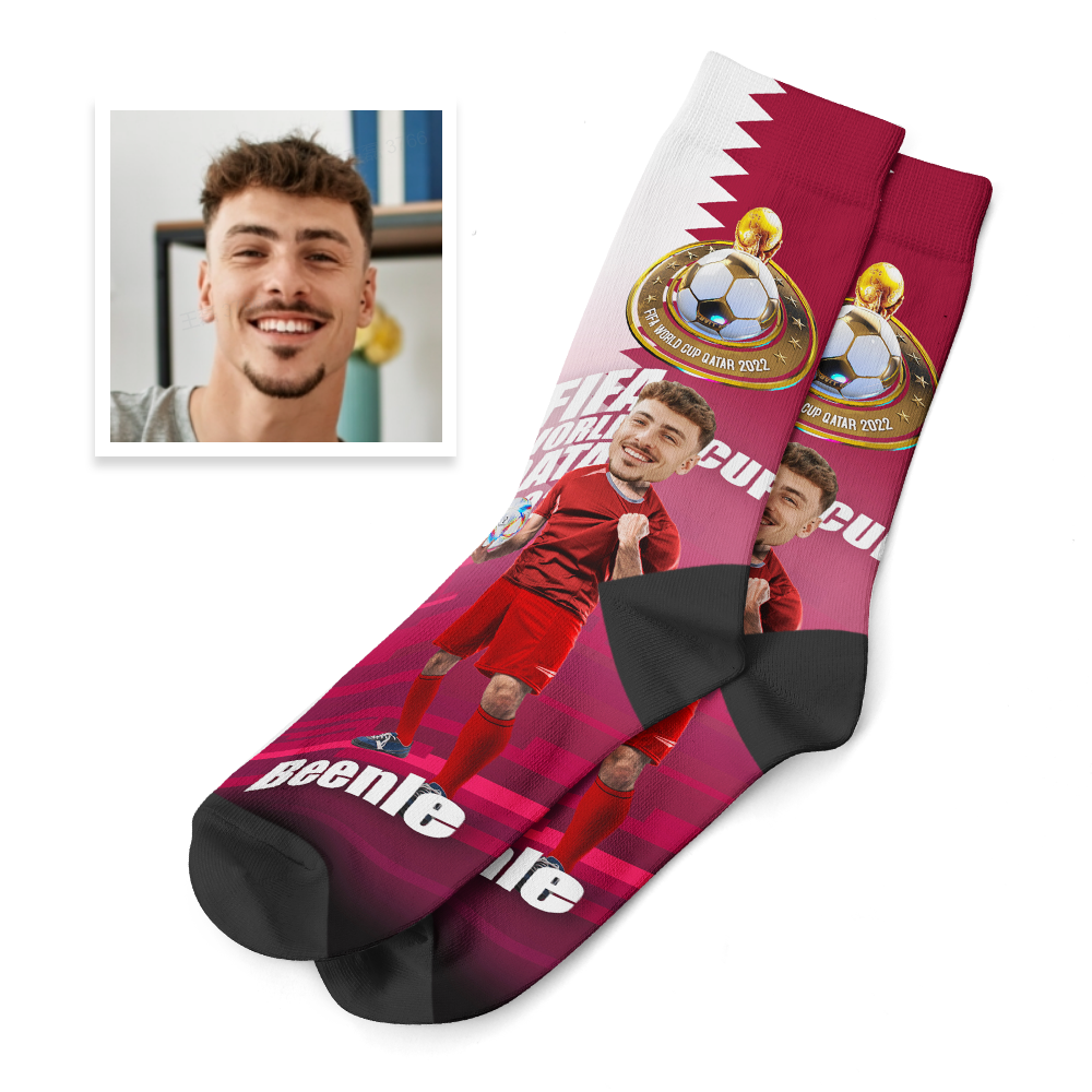 Custom Face Socks Add Pictures and Text Socks World Cup 2022 Socks Gifts for Him - Katar - soufeeluk