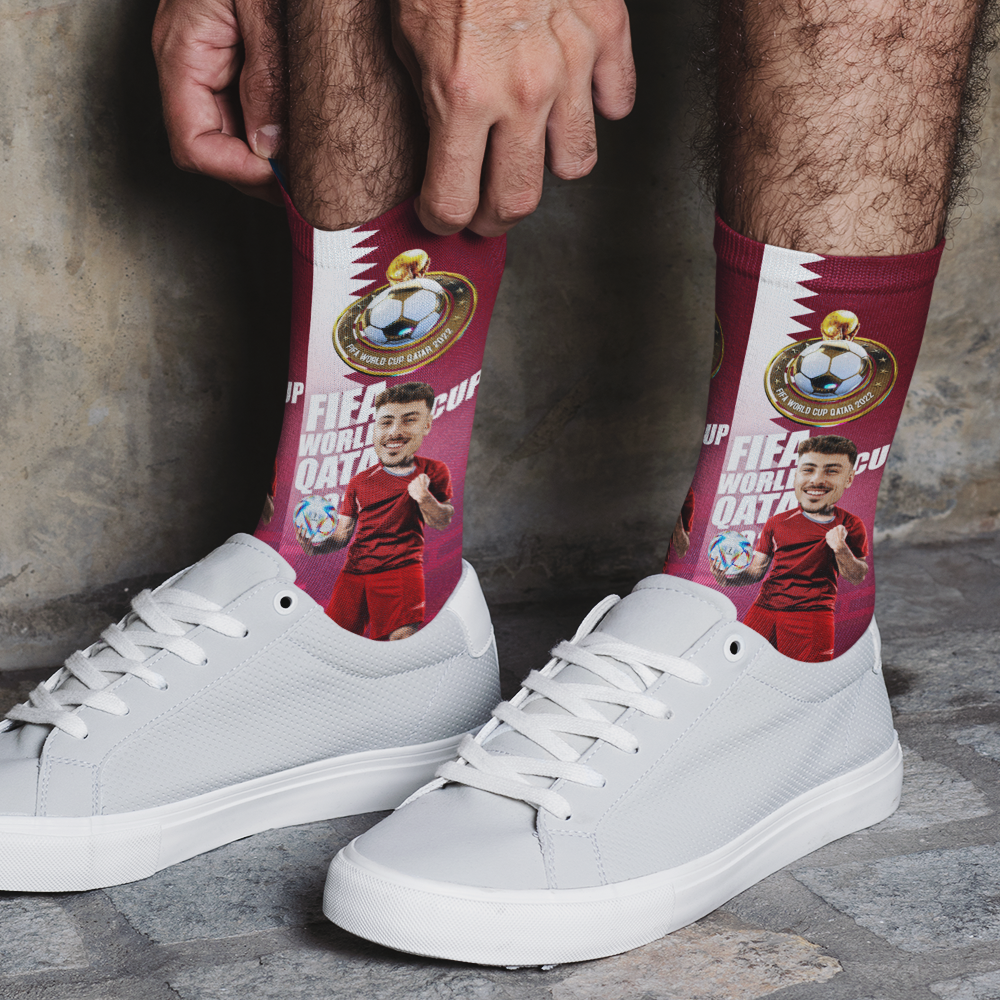 Custom Face Socks Add Pictures and Text Socks World Cup 2022 Socks Gifts for Him - Katar - soufeeluk