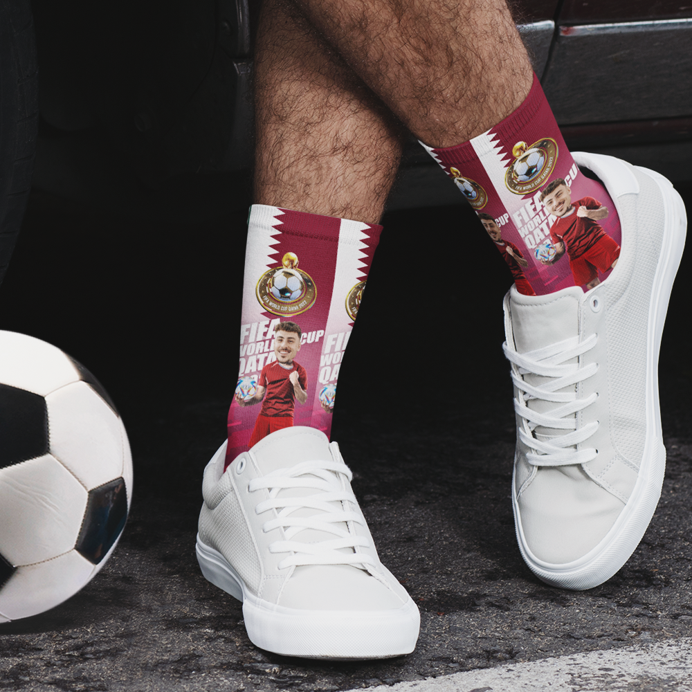 Custom Face Socks Add Pictures and Text Socks World Cup 2022 Socks Gifts for Him - Katar - soufeeluk