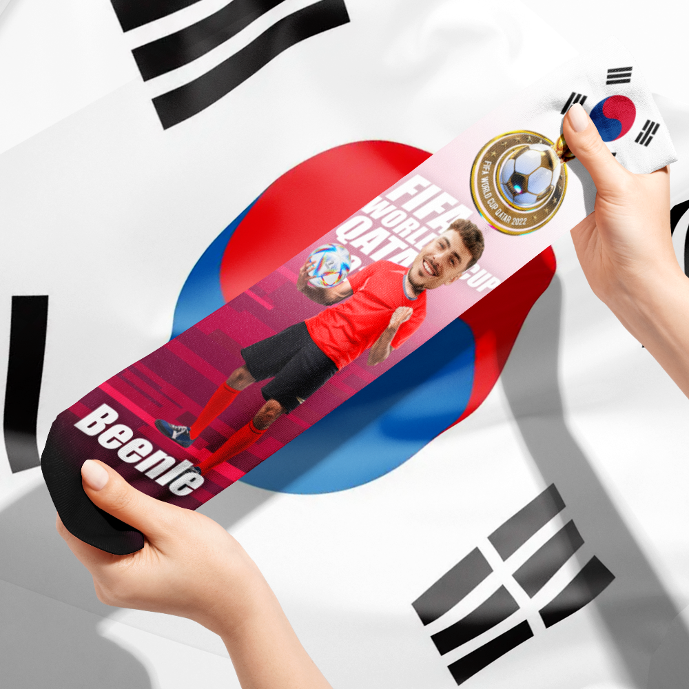 Custom Photo Names Socks Personalised World Cup 2022 Socks for Him - Korea - soufeeluk