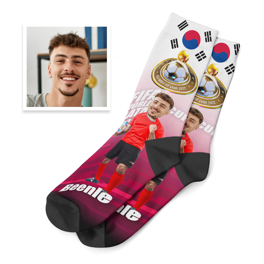 Custom Photo Names Socks Personalised World Cup 2022 Socks for Him - Korea - soufeeluk