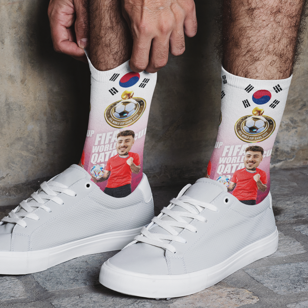 Custom Photo Names Socks Personalised World Cup 2022 Socks for Him - Korea - soufeeluk