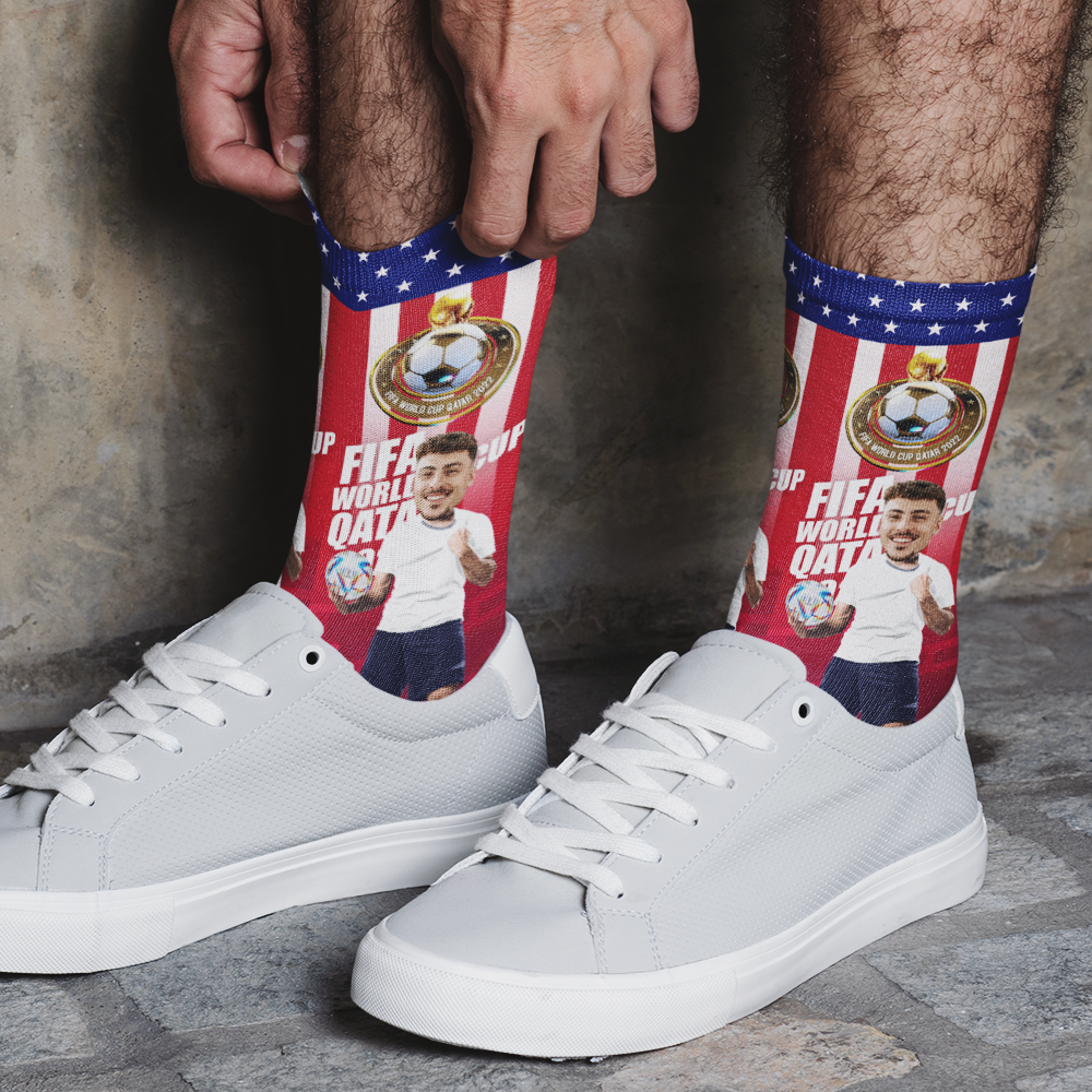 Custom Face World Cup 2022 Socks Add Photo and Text Socks - American - soufeeluk