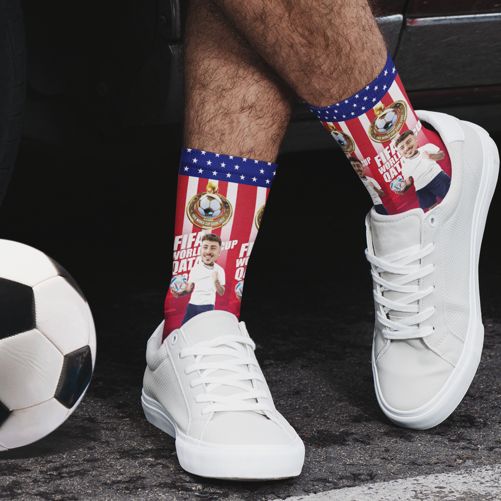 Custom Face World Cup 2022 Socks Add Photo and Text Socks - American - soufeeluk