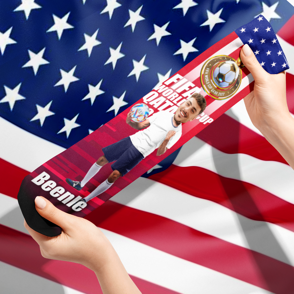 Custom Face World Cup 2022 Socks Add Photo and Text Socks - American - soufeeluk