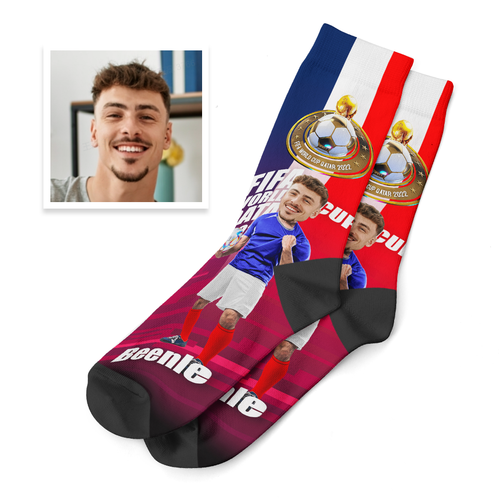 Custom Photo Names Socks Personalised World Cup 2022 Socks for Him - France - soufeeluk
