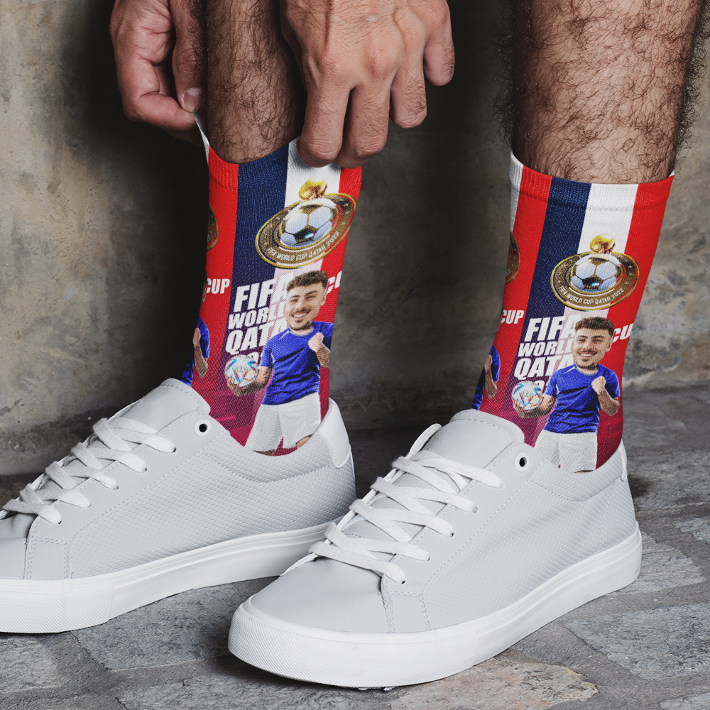 Custom Photo Names Socks Personalised World Cup 2022 Socks for Him - France - soufeeluk