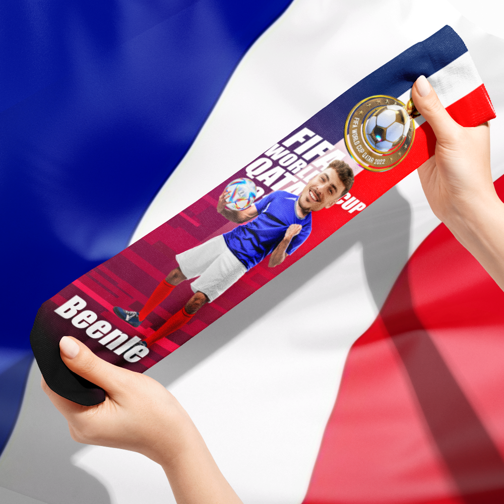 Custom Photo Names Socks Personalised World Cup 2022 Socks for Him - France - soufeeluk
