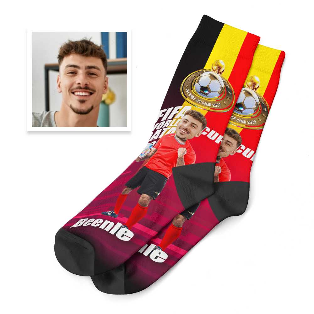 Custom Face World Cup 2022 Socks Add Photo and Text Socks - Belgium - soufeeluk
