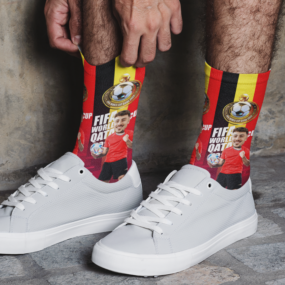 Custom Face World Cup 2022 Socks Add Photo and Text Socks - Belgium - soufeeluk