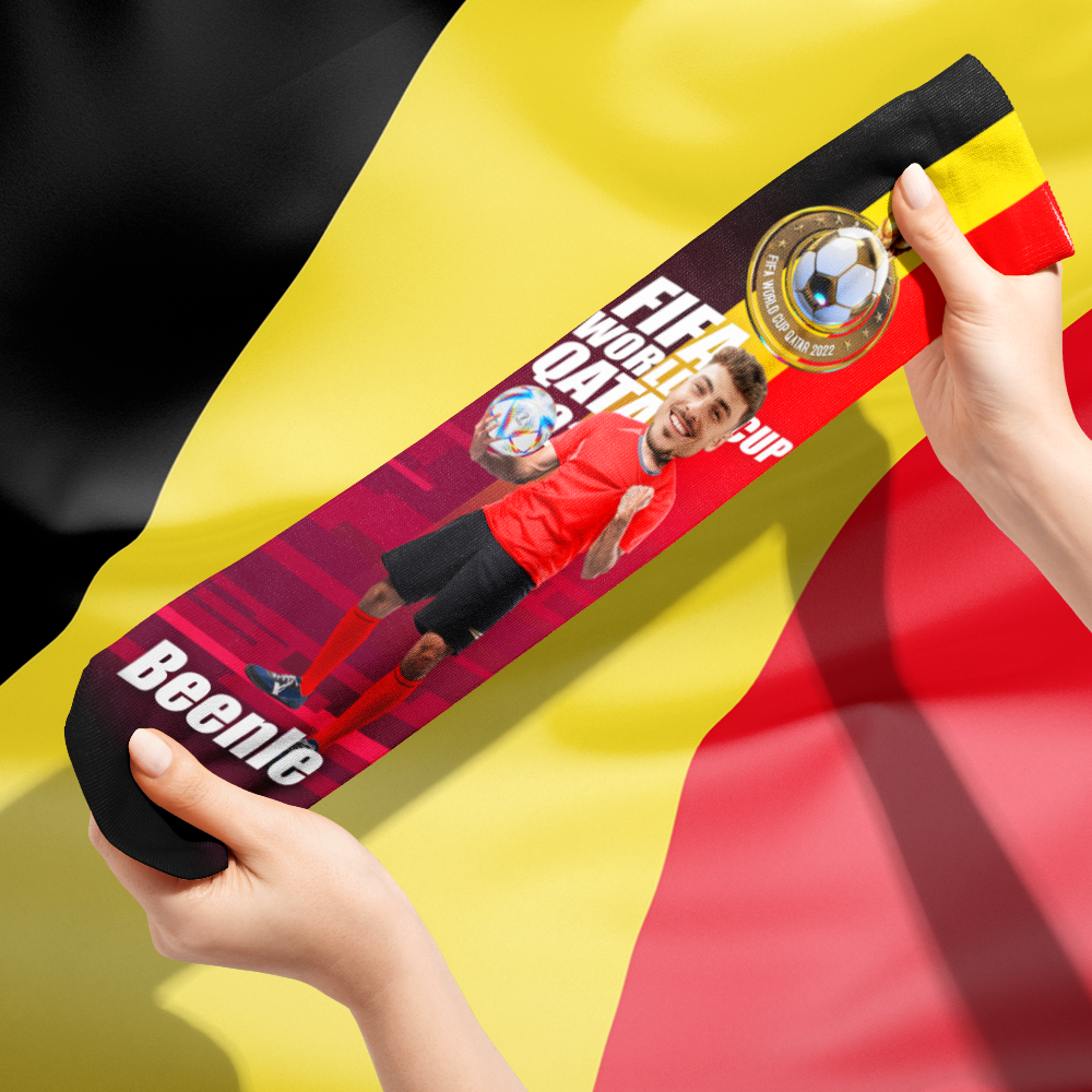 Custom Face World Cup 2022 Socks Add Photo and Text Socks - Belgium - soufeeluk