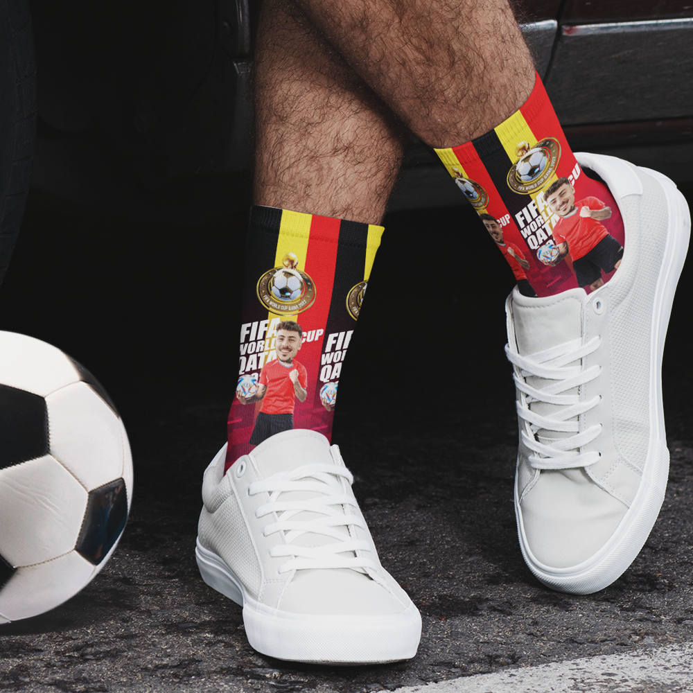 Custom Face World Cup 2022 Socks Add Photo and Text Socks - Belgium - soufeeluk