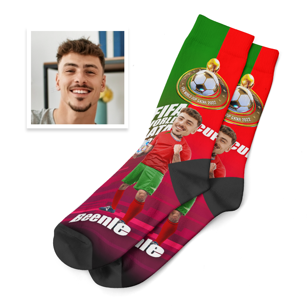 Custom Face Socks Add Pictures and Text Socks World Cup 2022 Socks Gifts for Him - Portugal - soufeeluk