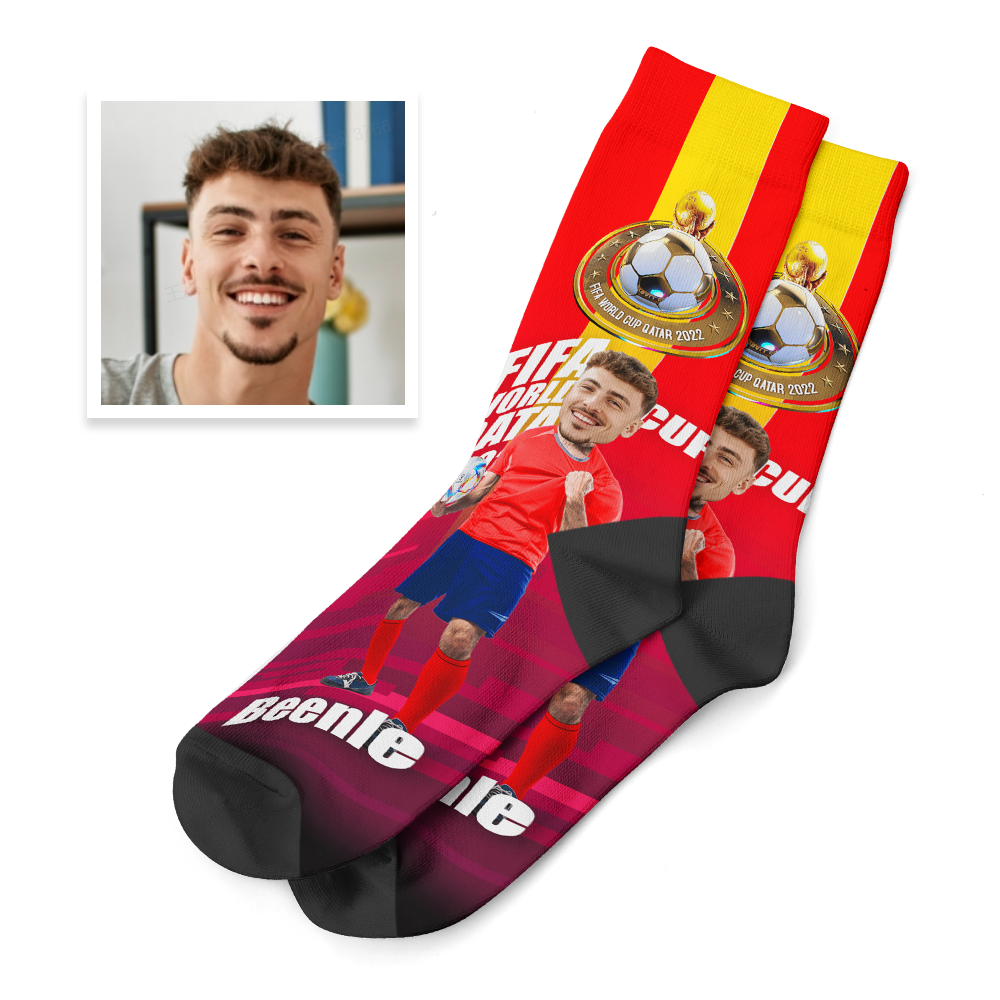 Custom Photo Names Socks Personalised World Cup 2022 Socks for Him - Spain - soufeeluk