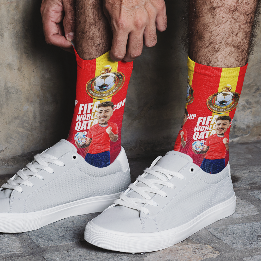 Custom Photo Names Socks Personalised World Cup 2022 Socks for Him - Spain - soufeeluk