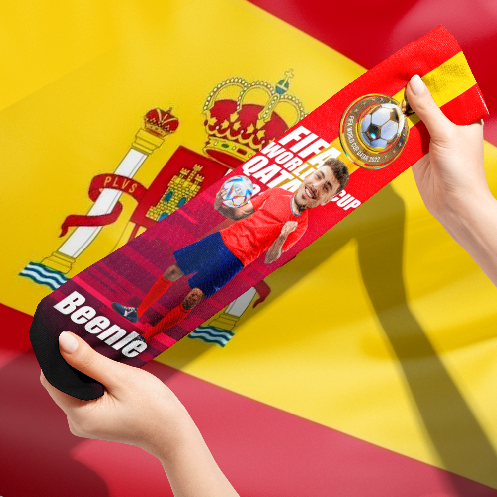 Custom Photo Names Socks Personalised World Cup 2022 Socks for Him - Spain - soufeeluk