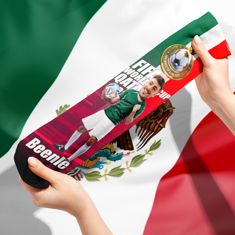 Custom 3D Digital Printed Socks with Your Text Personalised World Cup 2022 Socks - Mexico - soufeeluk