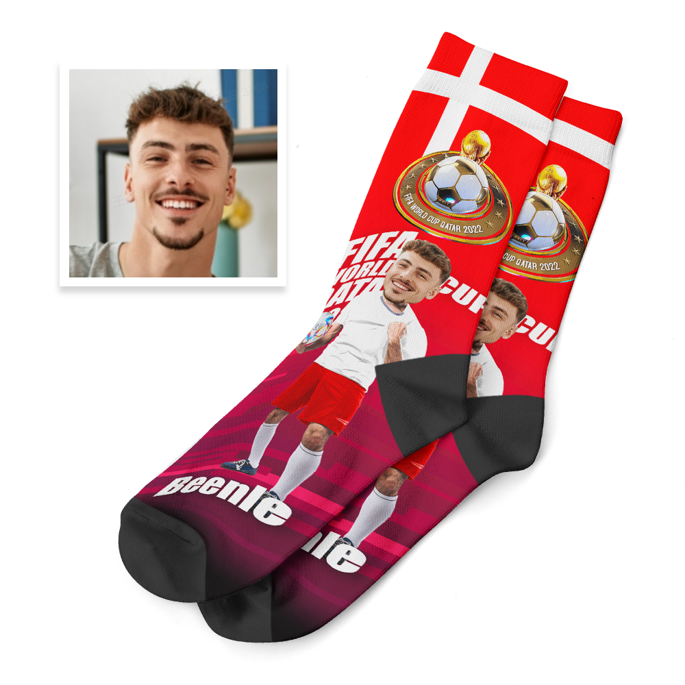 Custom Face World Cup 2022 Socks Add Photo and Text Socks - Denmark - soufeeluk