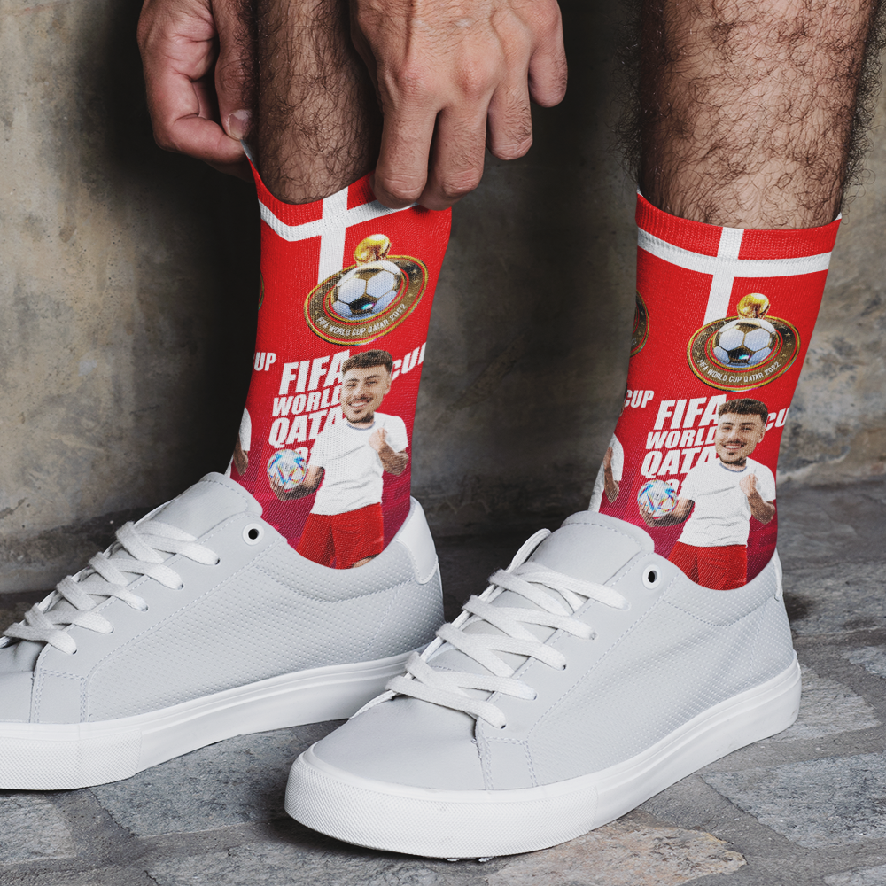 Custom Face World Cup 2022 Socks Add Photo and Text Socks - Denmark - soufeeluk