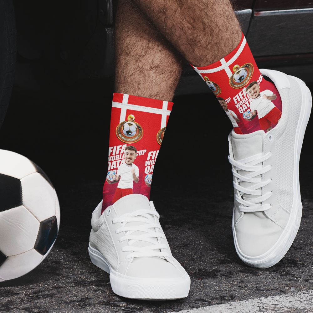 Custom Face World Cup 2022 Socks Add Photo and Text Socks - Denmark - soufeeluk