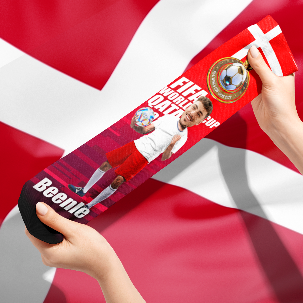 Custom Face World Cup 2022 Socks Add Photo and Text Socks - Denmark - soufeeluk