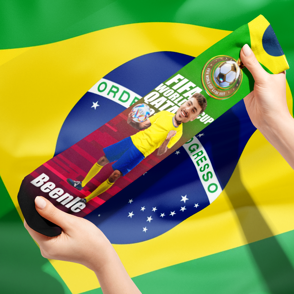 Custom Face Socks Add Pictures and Text Socks World Cup 2022 Socks Gifts for Family - Brazil - soufeeluk