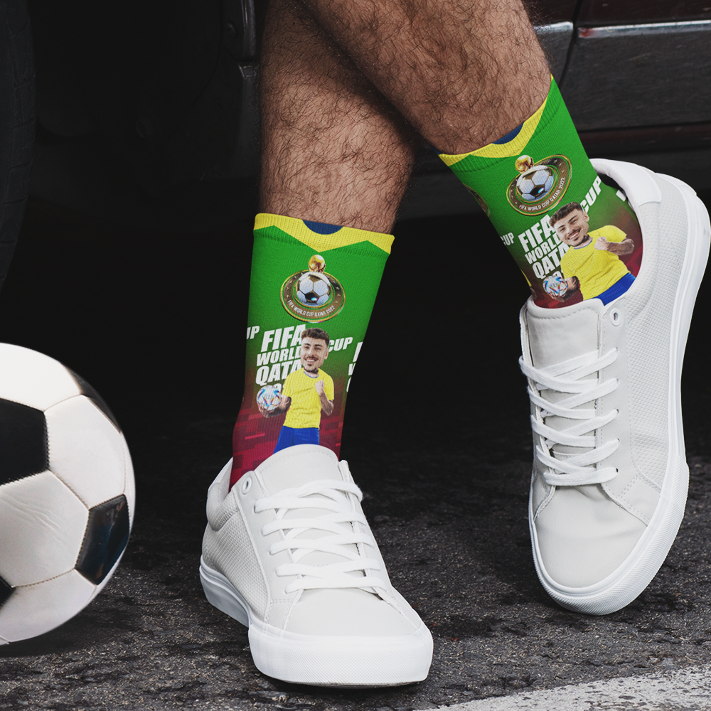Custom Face Socks Add Pictures and Text Socks World Cup 2022 Socks Gifts for Family - Brazil - soufeeluk