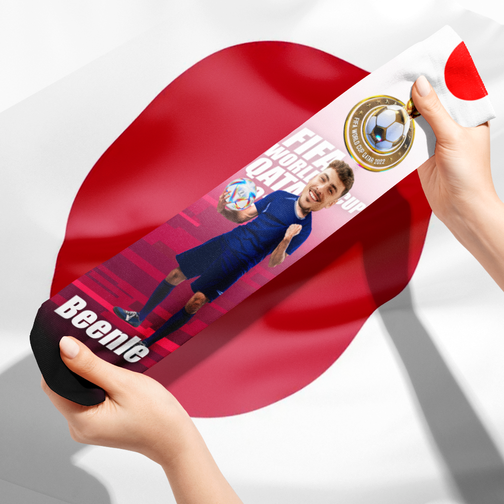 Custom Photo Names Socks Personalised World Cup 2022 Socks for Friends - Japan - soufeeluk