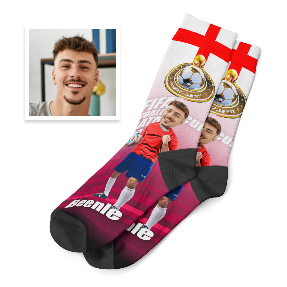 Custom Face World Cup 2022 Socks Add Photo and Text Socks - England - soufeeluk