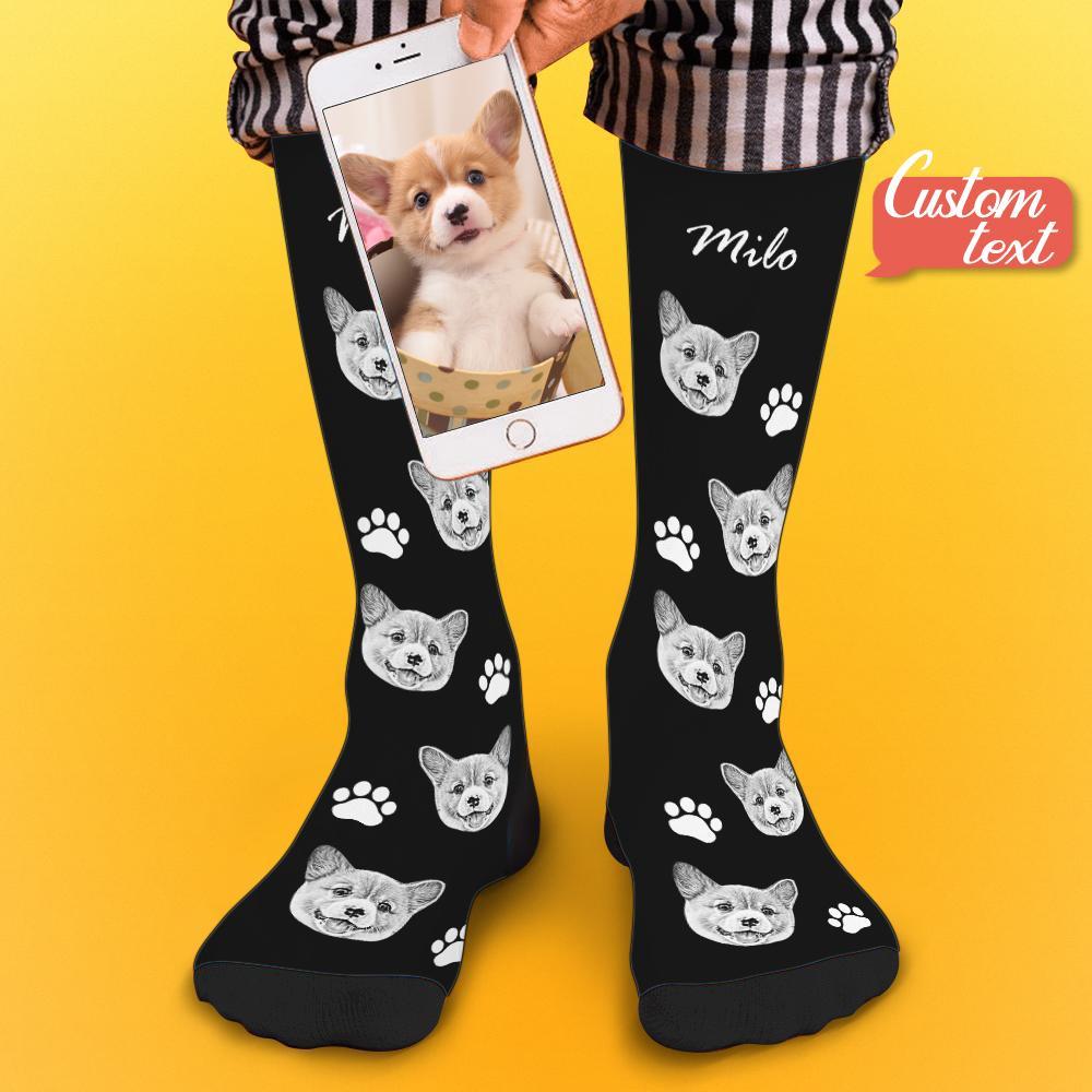 Custom Socks Pet Face Photo Socks Text Name Photoprint Socks For Pet - soufeeluk