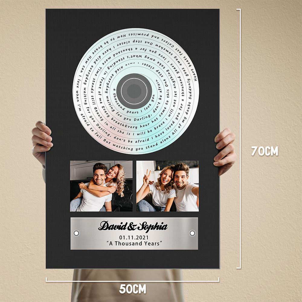 Custom Song Lyrics, Upload Photo, 2 Pictures, Personalised Text Vinyl Record Canvas