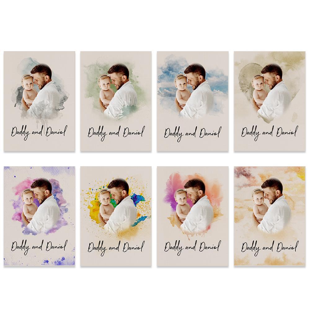 Custom Wall Art Watercolor Photo Aquarelle Oil Painting Frameless Father's Day Gift - soufeeluk