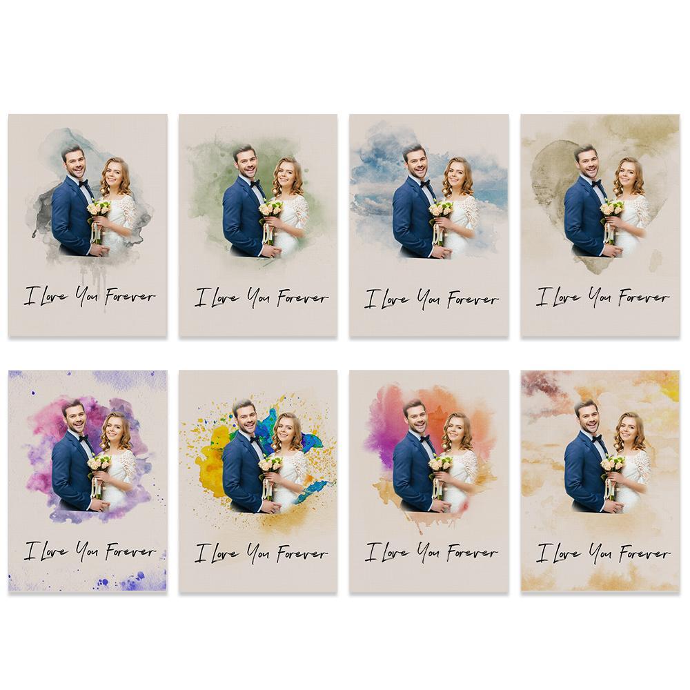 Custom Wall Art Watercolor Photo Aquarelle Oil Painting Frameless Gift For Couple Wedding Anniversary Gift - soufeeluk