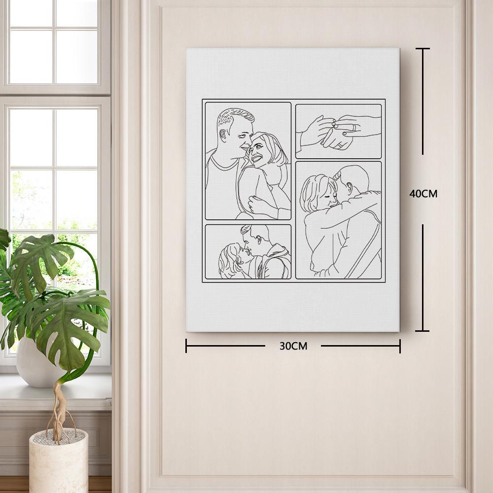 Custom Line Art Canvas Painting with Your Photo, Wall Art Gift for Couples - soufeeluk